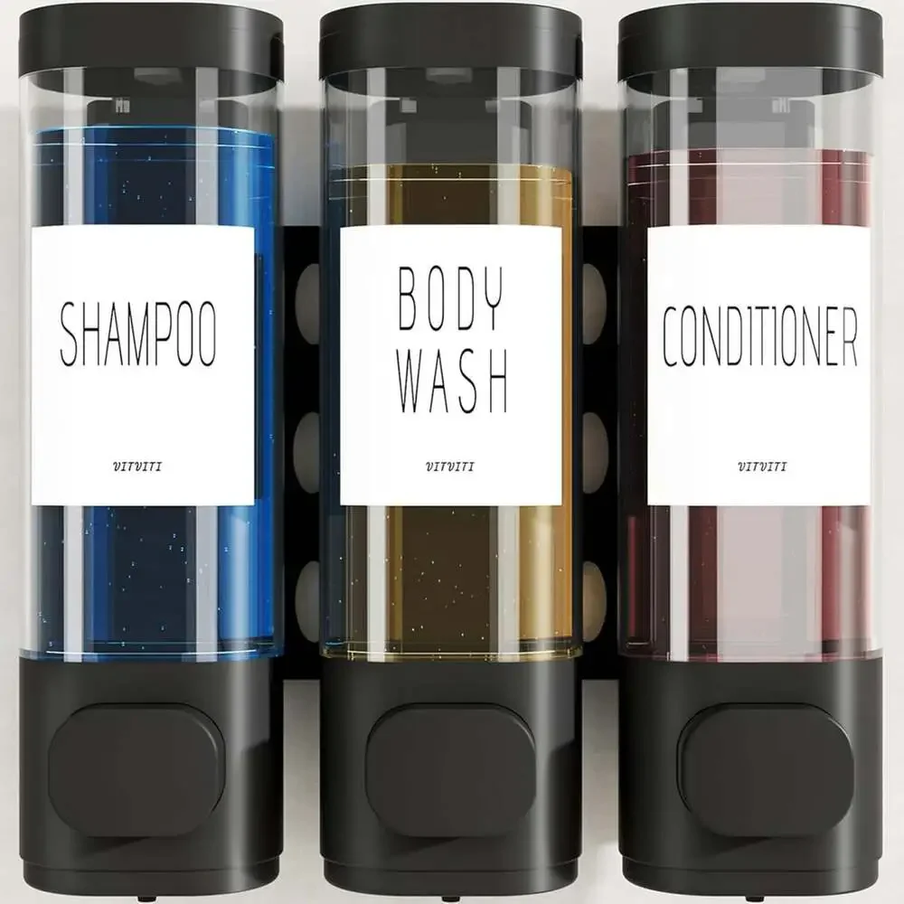 Shampoo Conditioner Dispenser Wall Mount No Drill 10.2 Oz Plastic Refillable